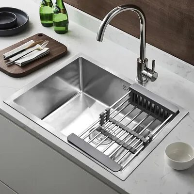 Stainless Steel Kitchen Sink Undermount Sink Dropin With Drainer Fitting 54x44cm • £49.99
