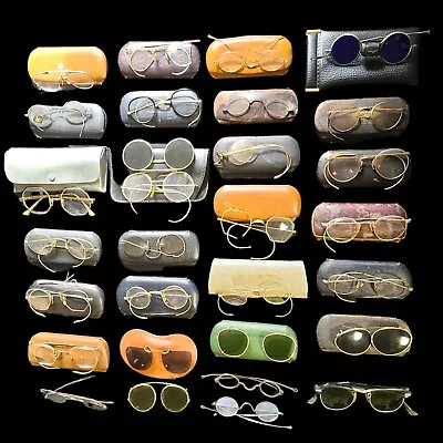 Antique Eyeglasses 12k Gold Filled Wire Rim Spectacles Huge Lot Of 29 W Boxes • $280