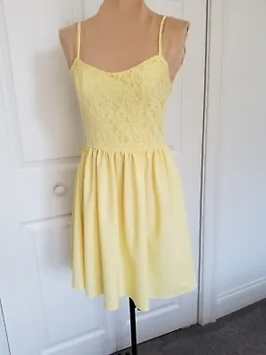 H&M DIVIDED Yellow Dress Lace Top Mini Fit&Flair Adjustable Straps Womens Sz4 • $18.75