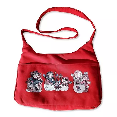 Rita's Handbag Red Canvas Shoulder Bag Rustic Snowman Moose Bear Clean • $29.99