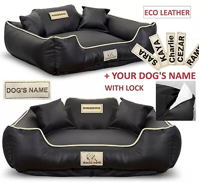 Luxury Dog Bed Pet Bed In Eco Faux Leather Sofa Cushion Soft Comfy + Dog's Name • £53