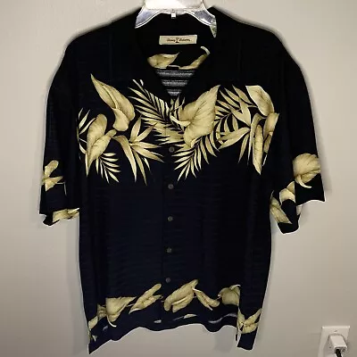 Tommy Bahama Men's Camp Shirt L Large 100% Silk Black Gold Short Sleeve Button • $44.99