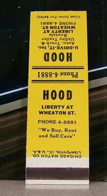 Vintage Matchbook Cover Circa 1950 Wheaton Illinois Hood U Drive It Auto Truck • $29.99