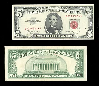 1963 $5 Dollar Bill Red Seal Legal Tender Old US Paper Money Note Very Nice VF+ • $16.99