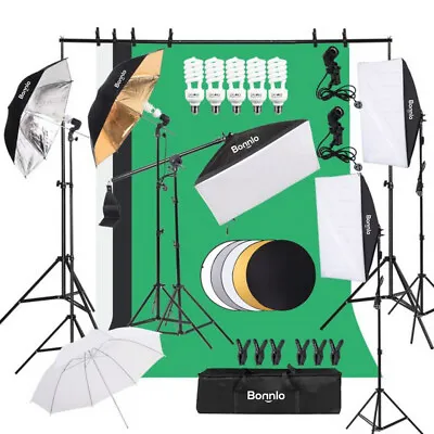 1125W Photo Studio Softbox Continuous Lighting Kit Backdrop Umbrella Stand Set • £89.95