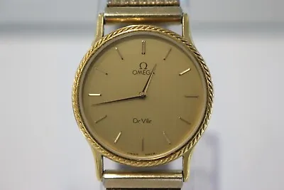 Omega Deville 1365 Vintage Watch Quartz Gold Dial Swiss Made Round 28mm • $459