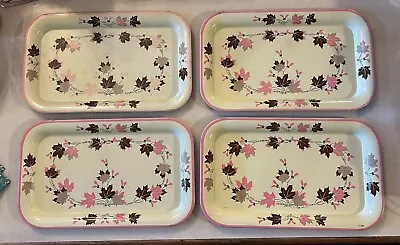 Vintage Set 4 Metal TV Tray Serving Lap Trays MCM Maple Leaves PINK Barbiecore • $88