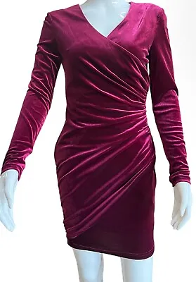 Alex Marie $168 Nikki Velvet Long Sleeve Ruched Wrap  Dress Mahogany NEW Size 4 • $49.99