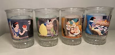 Walt Disney Gold Collection Bama Jelly Jar Glass Snow White Set Of 4 #1234 • $19.99