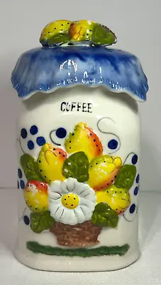 Vintage Ceramic Coffee Cannister With Lid Floral Lemons Farmhouse • $22.99