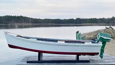 Wooden Skiff Model With Miniature Green Johnson Outboard For Crabbing &fishing • $198