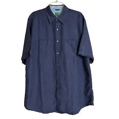 Timberland Shirt Linen Blend Mens Large Dark Blue Short Sleeve • $12