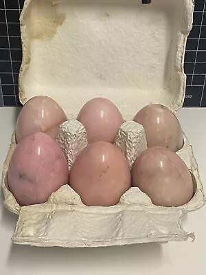 Set Of 6 Hand-Carved Alabaster Pinkish Eggs • $15