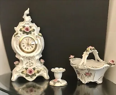 Mercedes Porcelain Table Mantel Clock+Basket W. Germany-handmade + Bonus-Dresden • $89