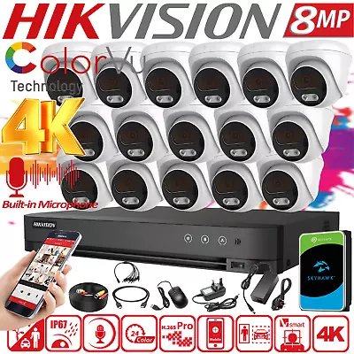 HIKVISION 4K CCTV Security 8MP ColorVu Camera Audio System Night Vision Outdoor • £330