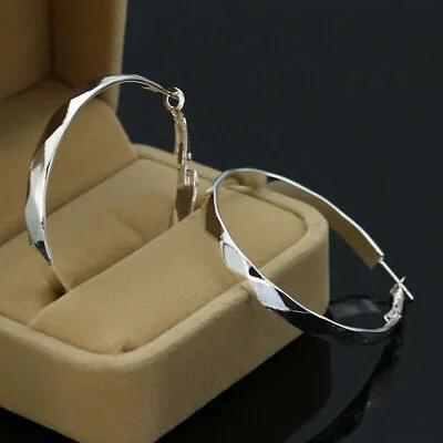 Elegant 925 Sterling Silver New Women Fashion Round Circle Charm Hoop Earrings • $15.74