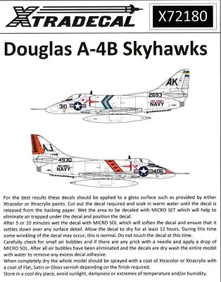 Xtra Decals 1/72 DOUGLAS A-4B SKYHAWK Fighter • $14.99