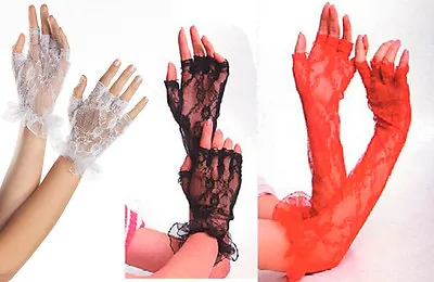 Sexy BE WICKED Lace FINGERLESS Ruffled PARTY Bridal GLOVES Madonna 80s Burlesque • $5.38