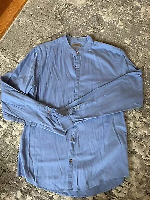 Zara Mens Medium Cotton Slim Fit Summer Shirt Round Collar • £15