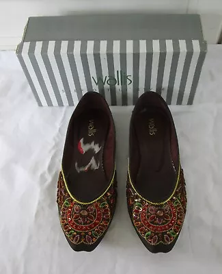 Wallis Brown Beaded Indian Style Flat Shoes EU 40 UK 7 • £1.10