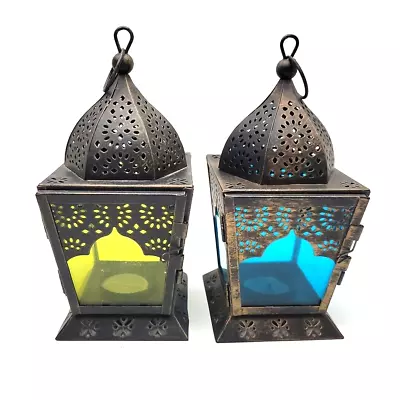 Metal Moroccan Style Hunging  Candleholder Lantern In/Outdoor Decor Set Of 2 • $29