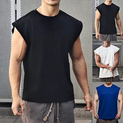 Mens Sleeveless Tank Tops Vest Muscle Bodybuilding Gym Sports Grandad T-Shirt • £2.79