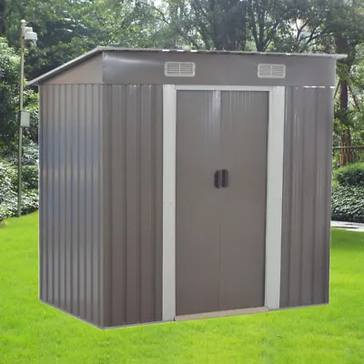 New Metal Garden Shed 6 X 4FT Pent Roof Outdoor Tools Storage House With Base • £189.99