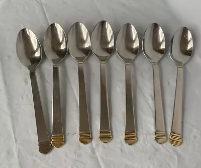 Royal Gallery RGL21 Gold Accent Stainless Flatware 7 Soup Spoons 7.5” • $29.99