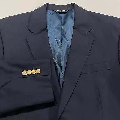 Jos A Bank Blazer Men's 39R Solid Navy 100% Wool Gold Crest Buttons Sport Coat • $24.98