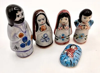 Vtg Mini Nativity Set 5pc Mexican TONALA Blue Folk Art Pottery CHRISTMAS 2 1/2” • $21.75