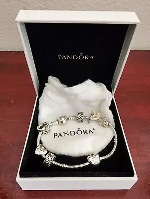 Pandora 925 Sterling Silver Bracelet. 7.5 . W/(5) Mother Love & 2 Stopper Charms • $199.99