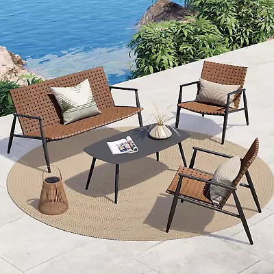 4 Pieces Outdoor Furniture Set Weather Resistant Patio Conversation Set Vintag • $541.87