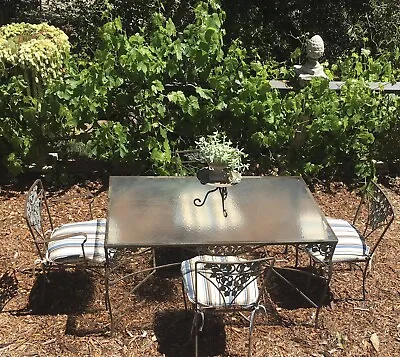 MCM Vintage Woodard Grapevine Patio Set Glass Top Iron Table With  4 Chairs • $595