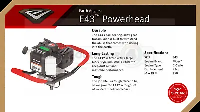 E43 NEW Earthquake Powerhead Post Hole Digger Gas Earth Auger Power Head Only • $229.99