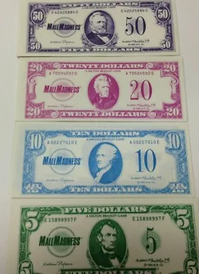 Mall Madness Paper Money 5 Ea. Of $5 10 20 $50 1989 Board Game REPLACEMENT Parts • $7.98