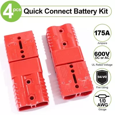 4Pc 175A Battery Quick Connector Jumper Cable Plug Red For Recovery Winch Towing • $20.88