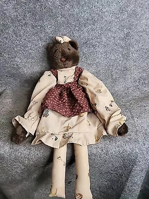 Vintage Handmade Teddy Bear Stuffed Long Legs Collector Brown Dress Bow Decor • $25.17