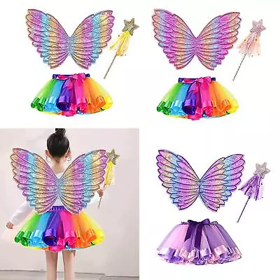 Girls Butterfly Wing Costume Fancy Dress Up Fairy For Holiday Christmas • £10.03