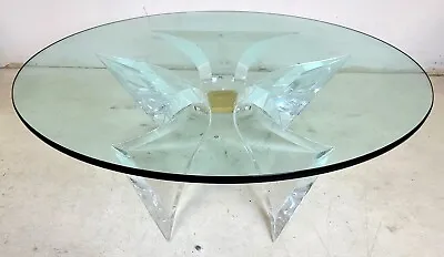 Vintage Signed Butterfly Lucite Brass & Glass Coffee Table By LION IN FROST • $3495