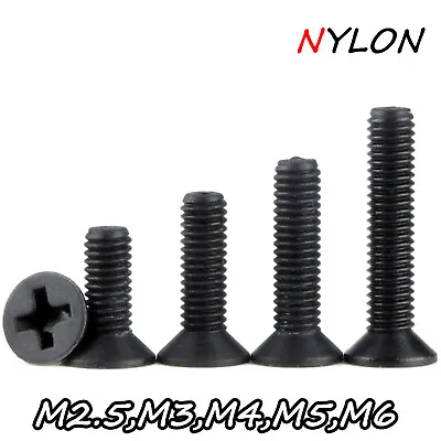£1.67 • Buy M2.5 M3 M4 M5 M6 Nylon(Plastic) Black Countersunk Philips Head Screws(Bolts)