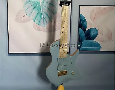 Blue Larada Electric Guitar 8-String Gold Part Maple Neck Basswood Solid Body • $223.25