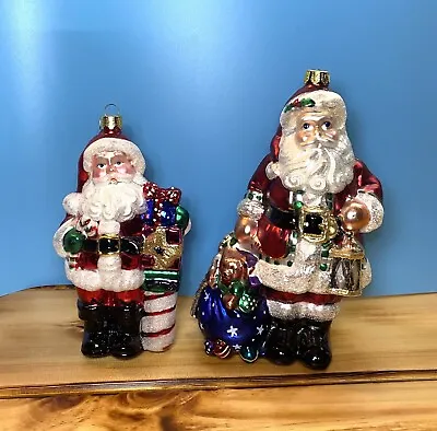 2 LARGE Vintage Brass Key Hand Crafted Glass Ornaments Santa Claus 6.25” & 7.75  • $32.50