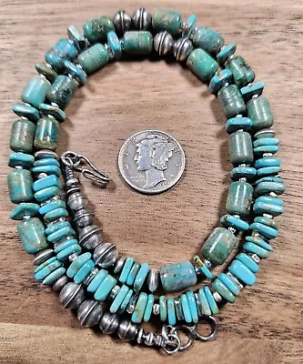 Sterling NAVAJO PEARL Turquoise Native Bench Beads Necklace VTG Silver 19  • $14.50