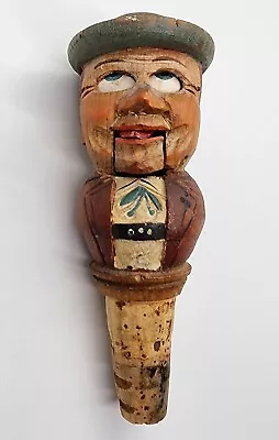 Vintage Anri Carved Mechanical Wooden Bottle Wine Stopper Cork Rare Eyes Roll  • $29.99