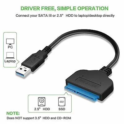 USB 3.0 To SATA 22 Pin 2.5 Inch Hard Disk Drive SSD Adapter Connector Lead Cable • £3.75