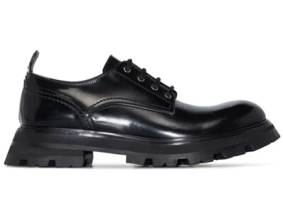 $650 • Buy Alexander McQueen Polished Black Leather Wander Derby Lace-ups EU39 Unworn 