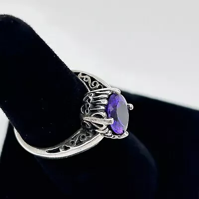 Kabana Amethyst Oval Solitaire Sterling Silver 925 Ornate Filigree Scroll Ring 6 • $64