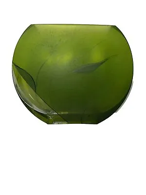 Womar Glass Poland Handmade Green Half Moon Vase Home Decor • $59.99