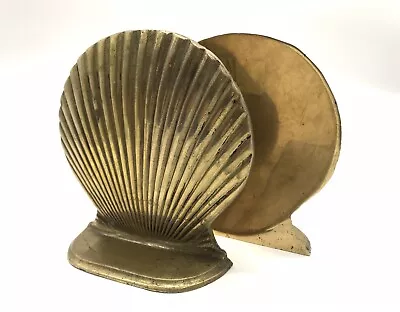 Vintage Solid Brass Bookends Seashell Pair Art Deco Beach MCM Nautical • $26.95