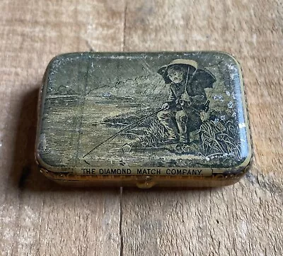 Antique Diamond Match Co Tin Box & Striker Fisherman Litho Advertising • $125